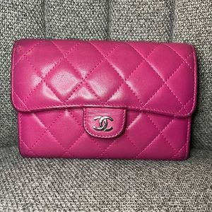 CHANEL Lambskin Quilted Small Flap Wallet in Fuchsia - AUTHENTIC